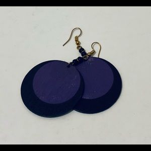 Blue & Black Circular wooden earrings